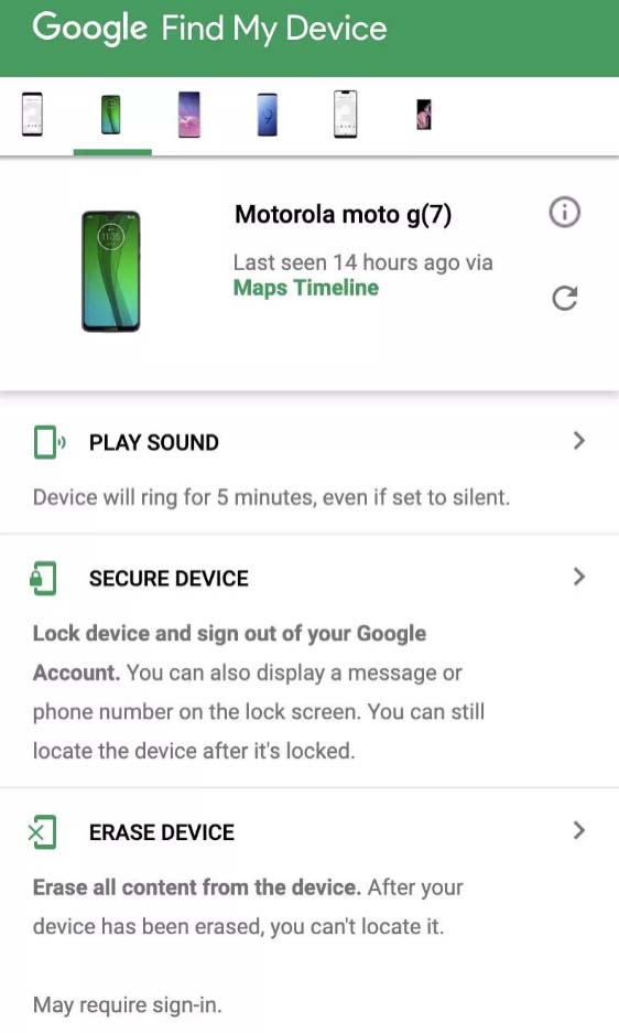 Features of Google's Find My Device service